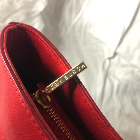 Tory Burch Bombe Tote Bag Glazed Leather Shoulder Bag Red Handbag Purse - Picture 15 of 16